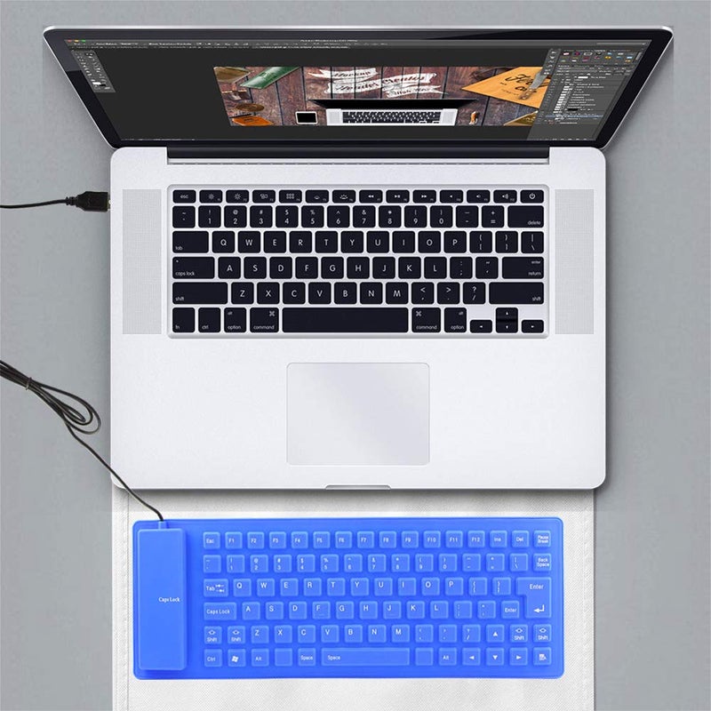 Sunffice Foldable Silicone Keyboard, USB Wired 85 Keys Waterproof Rollup Silent Typing Soft Touch Keyboard for PC Notebook Laptop(Blue) - Image 4